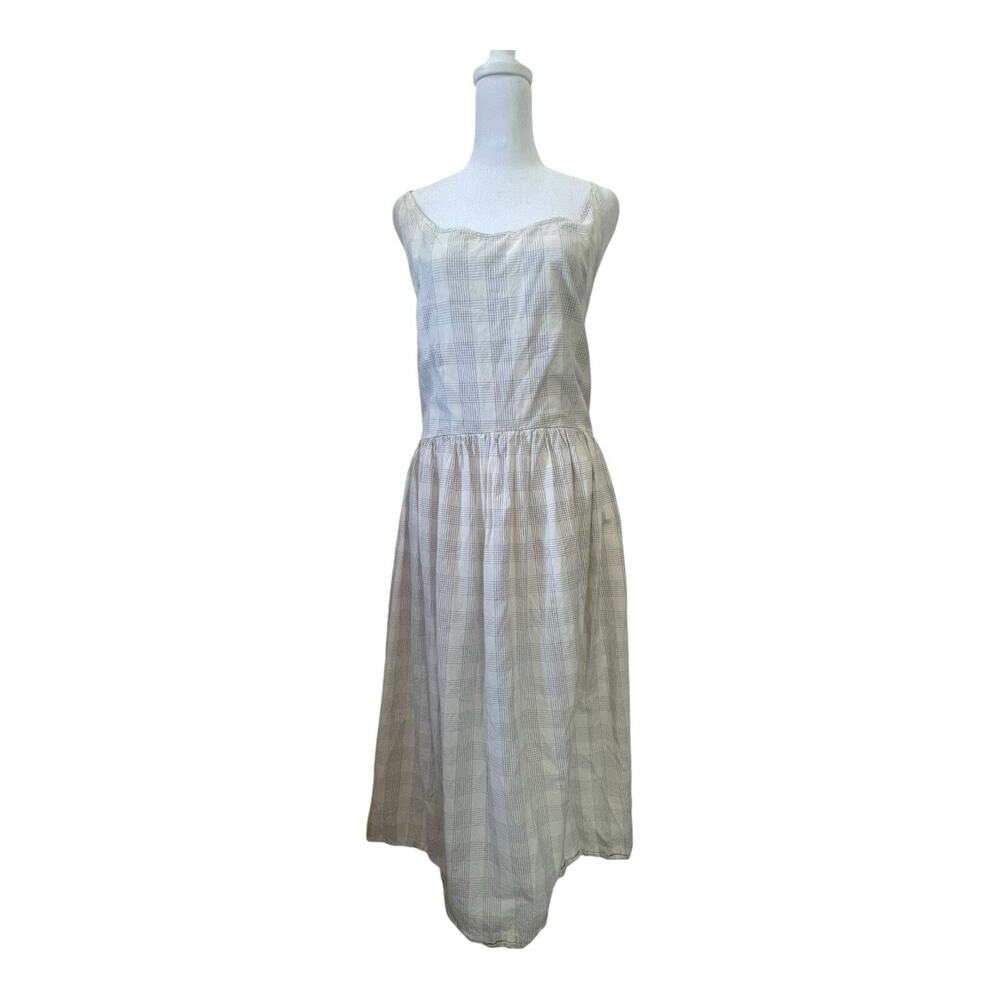 Laude The Label Dress XL Strappy‎ Tiered Maxi Dress Natural Cotton Check Summer
